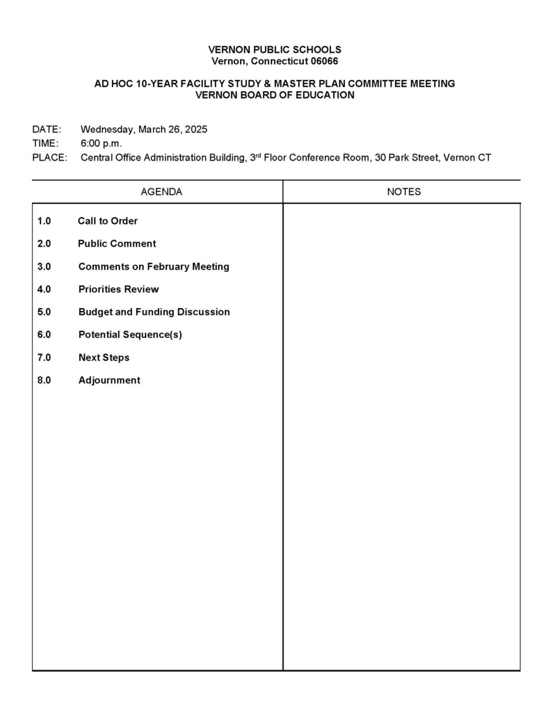 3-26-25 Ad Hoc 10-Year Facility Study & Master Plan Committee Meeting Agenda