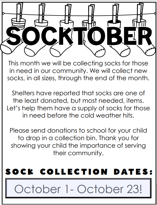 Socktober, donate new socks through October 23. They'll be given to the shelter.