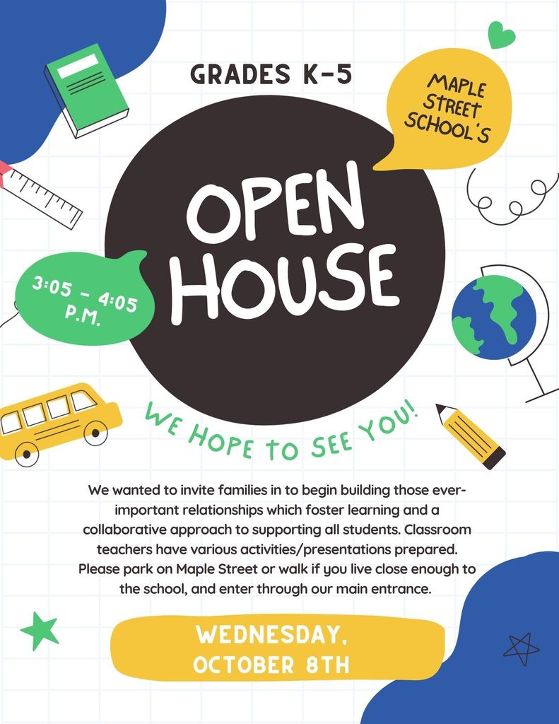 MSS Open House Flyer This Wednesday is our Open House from 3:05-4:05!  Hope to see you there!