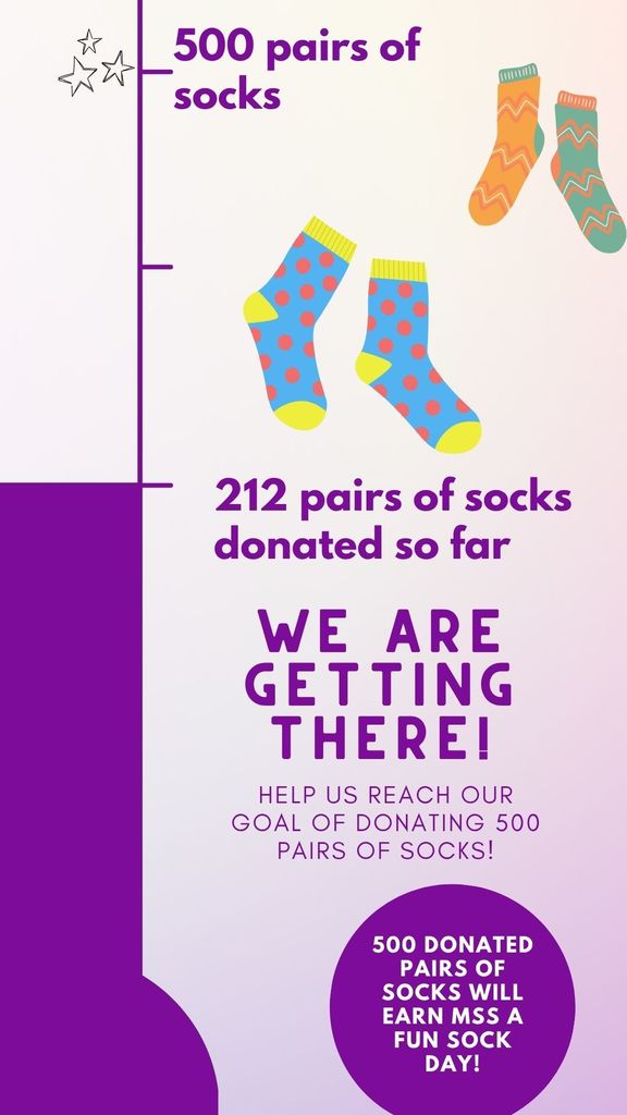 25-26 socktober count We've collected 212 pairs of socks! Help us reach our goal of 500!