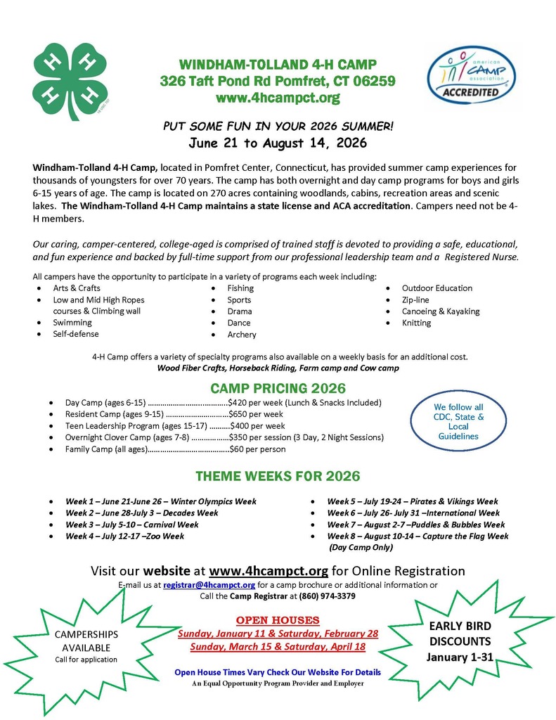 Windham-Tolland 4-H Camp 2026