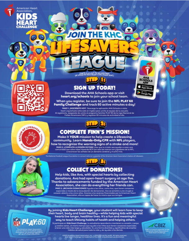 kids heart challenge information, send in donations!