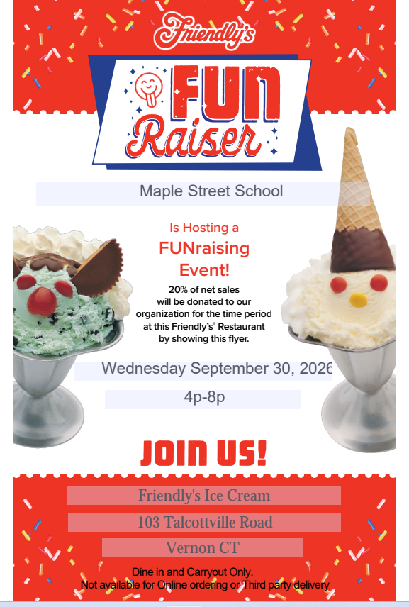 MSS student council is hosting a fundraiser September 30 4-8PM at Friendly's in Vernon