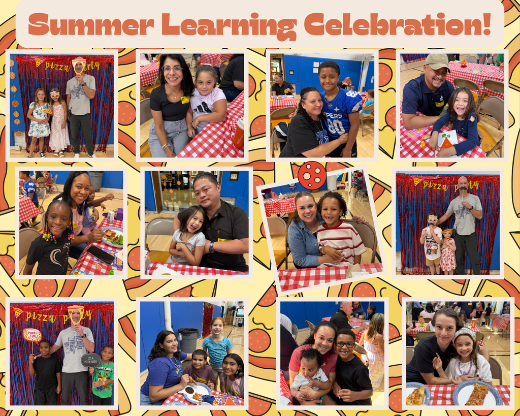 students with families at the pizza party