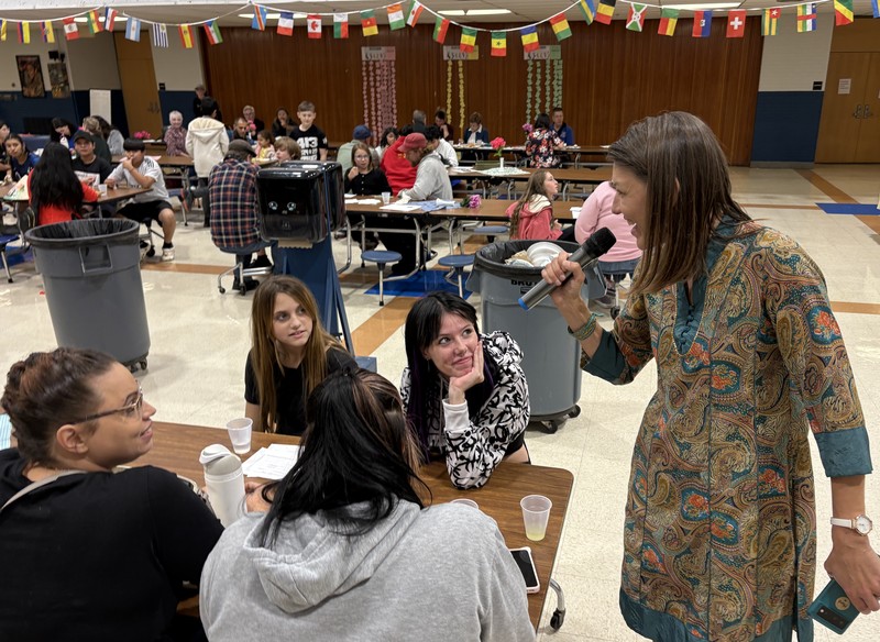 Mrs. Damdar speaking to kids