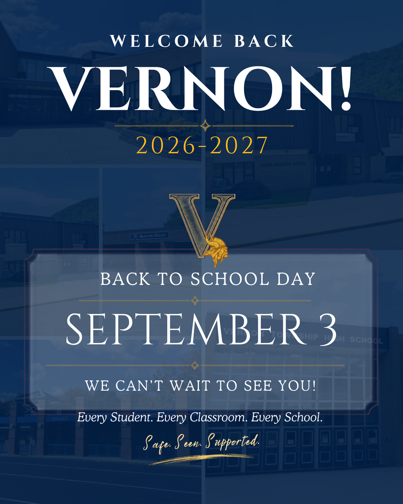 Welcome Back Vernon: Blue Graphic with back to school Sept.3