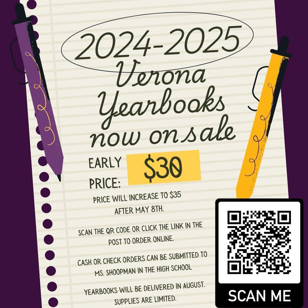 Yearbooks for sale. $30 until May 8th. $35 After that.