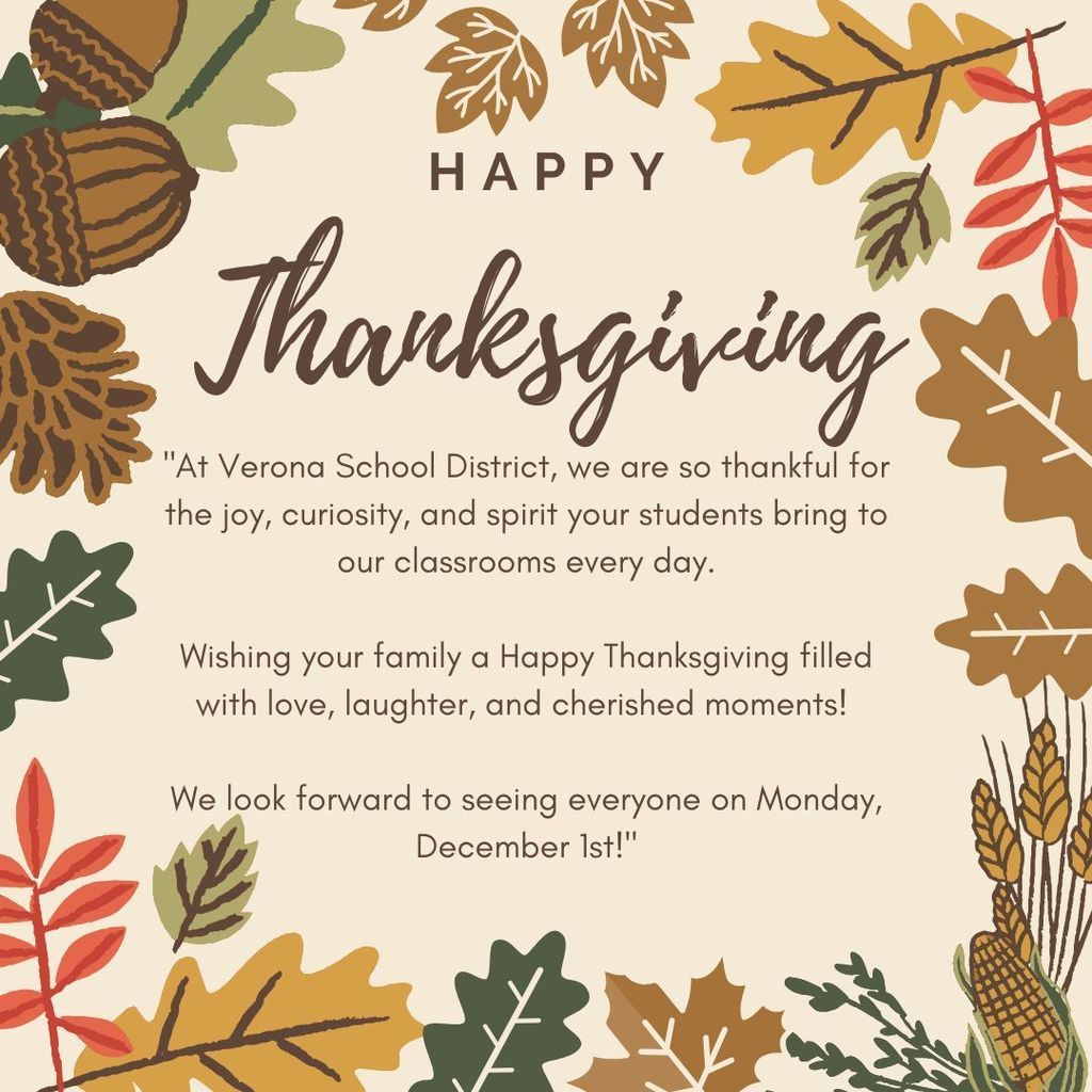Happy Thanksgiving! School will resume December 1st.