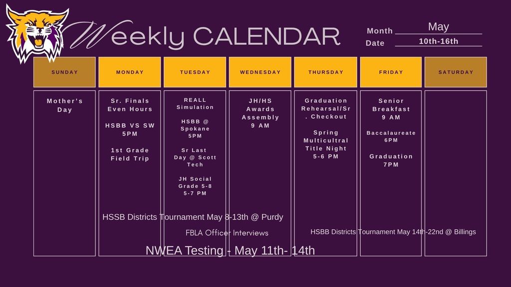 May 10-16 Calendar