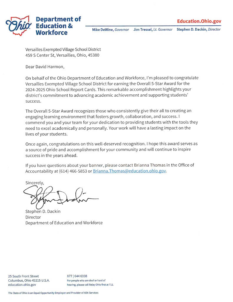 5 Star banner notification from ODEW's Director Stephen Dackin