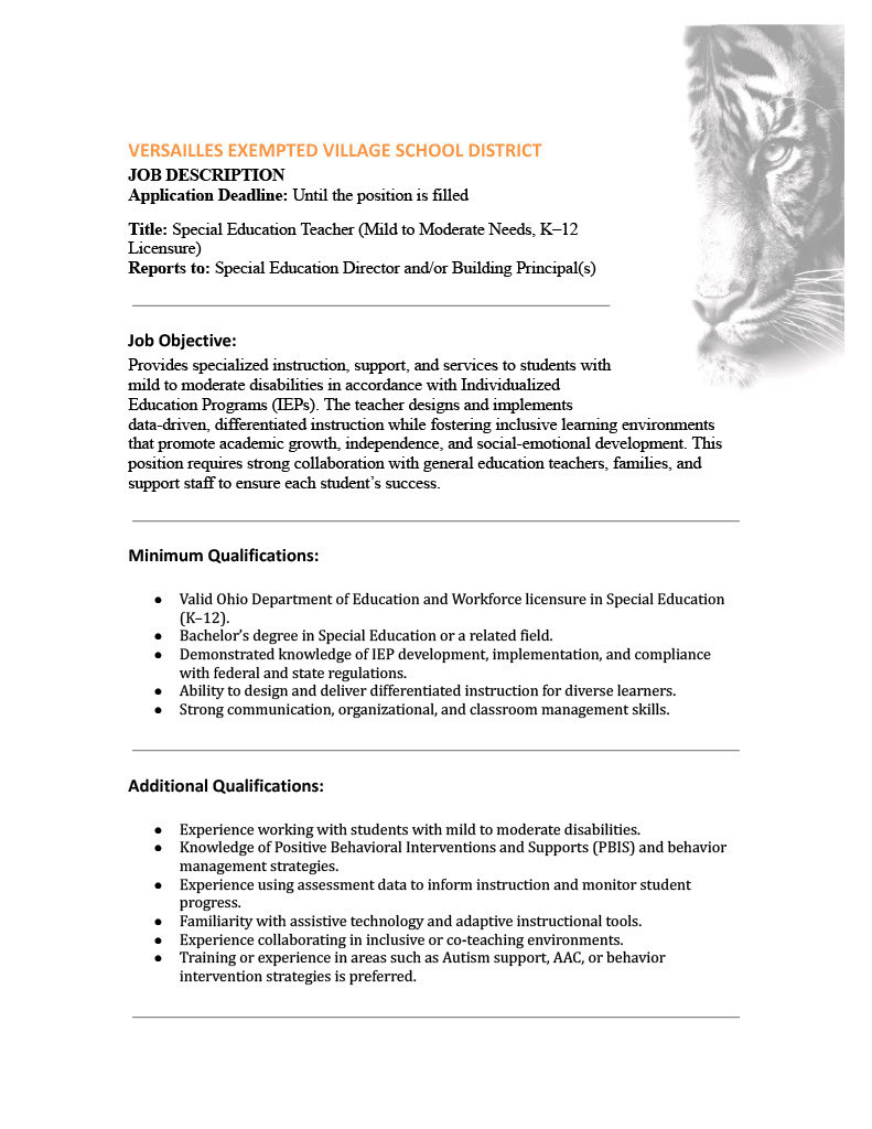 Special Education Teacher posting - page 1