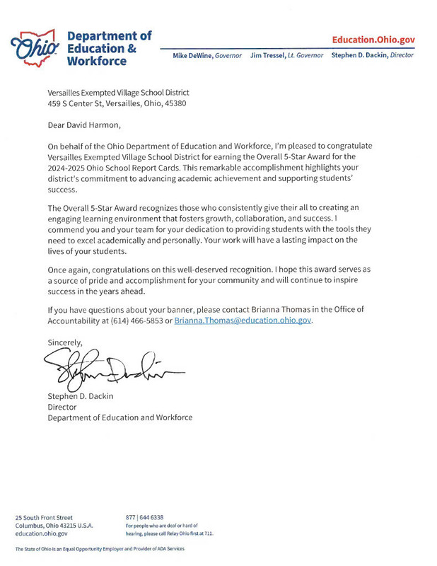 5 star letter from Director Dackin