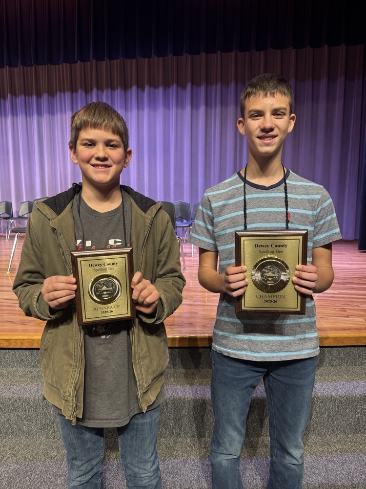 champion & runner up at Dewey Co. Spelling bee