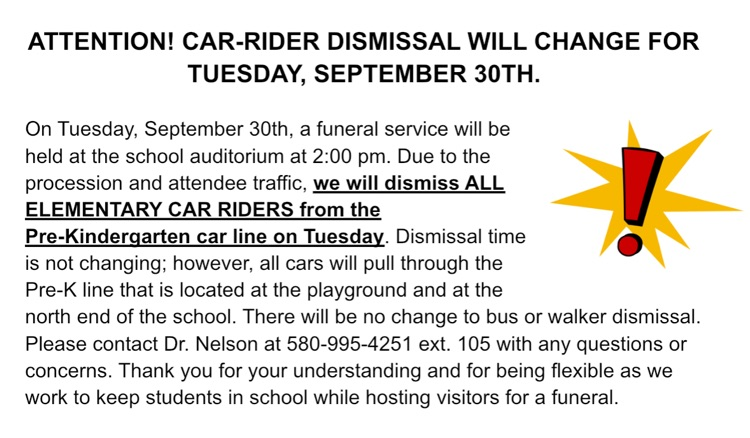 Dismissal Change on 9.30