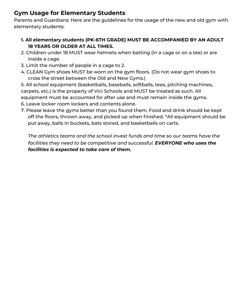 Gym Usage for Elem Students