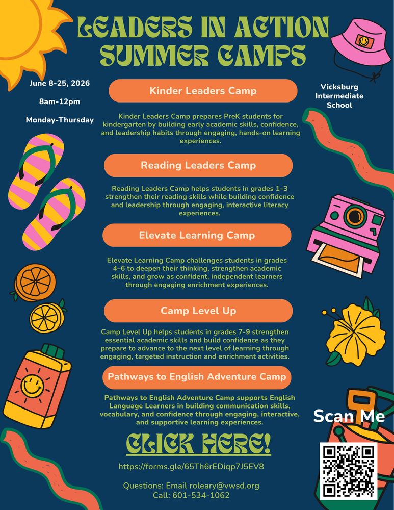 Flyer listing and detailing the summer camp offerings for 2026