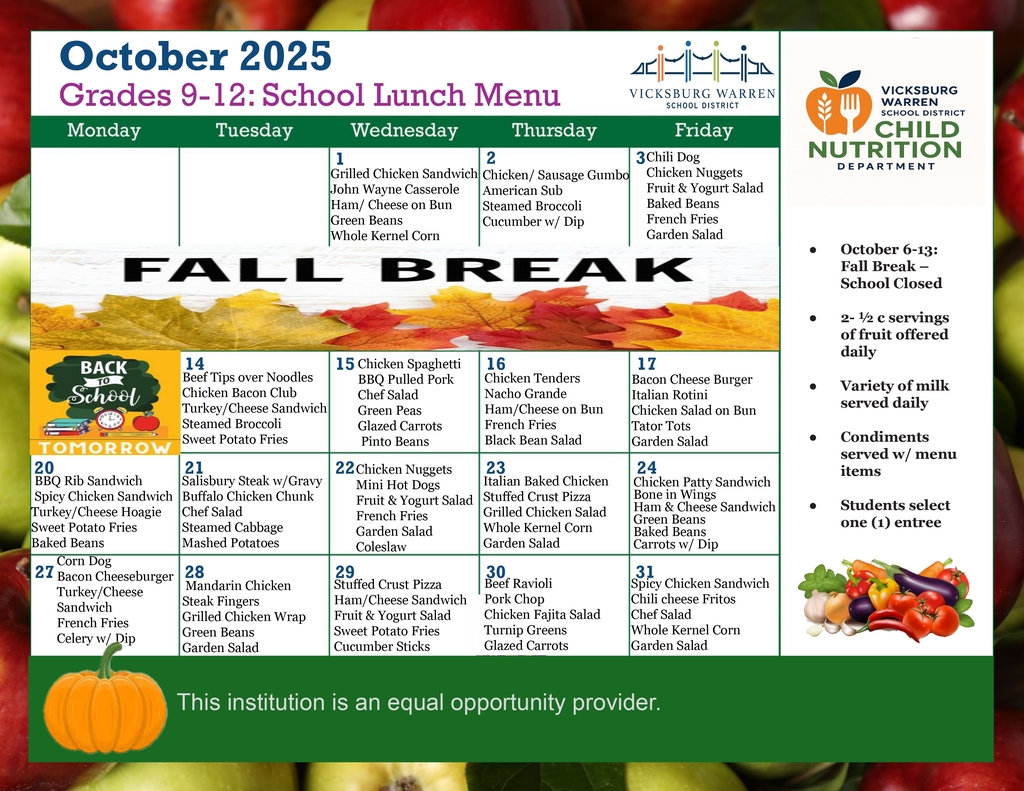 October 2025 Menu 