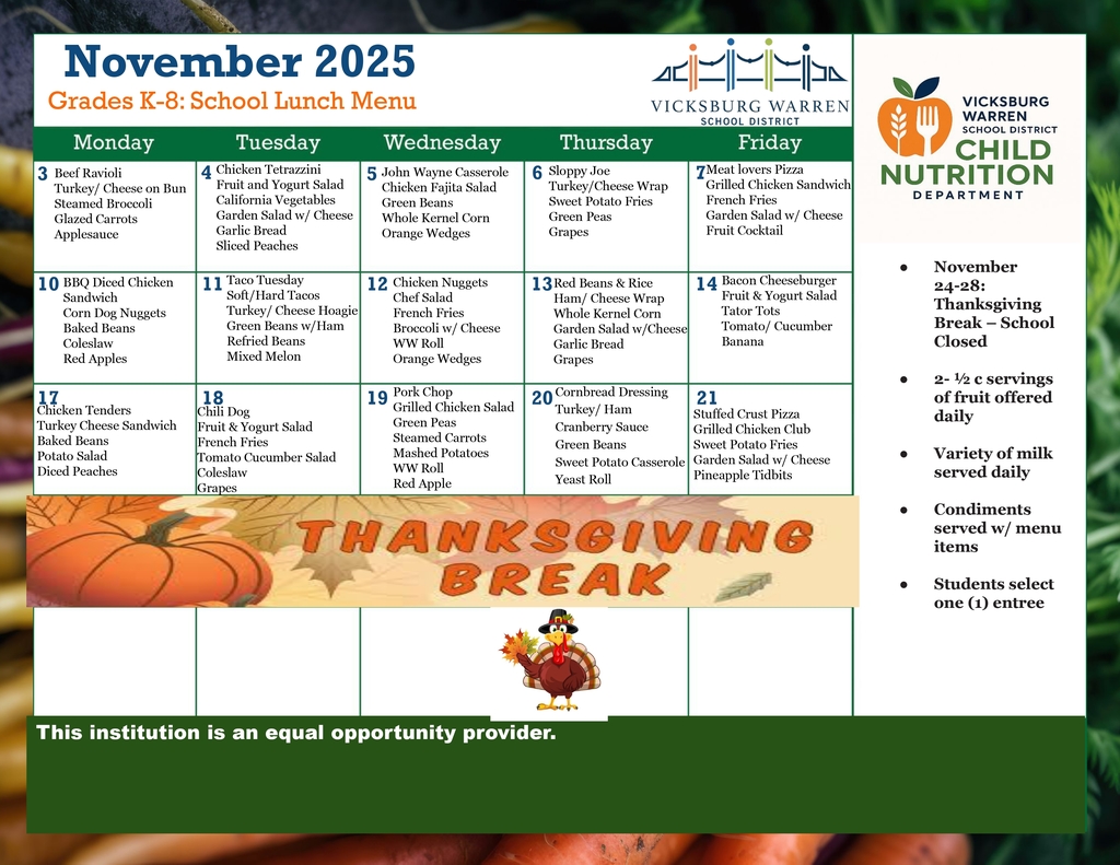 November 2025 Menu 