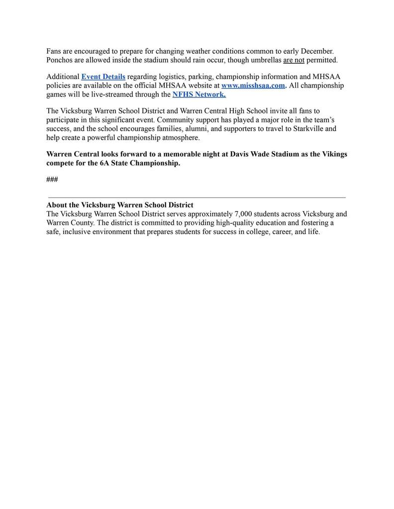 WCHS Championship Press Release 2025