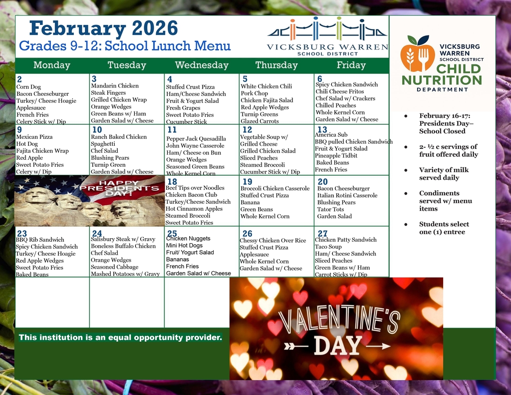 February 2026 Lunch Menu (9-12)