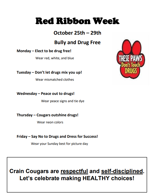 Red Ribbon Week Dress Up Days Listed