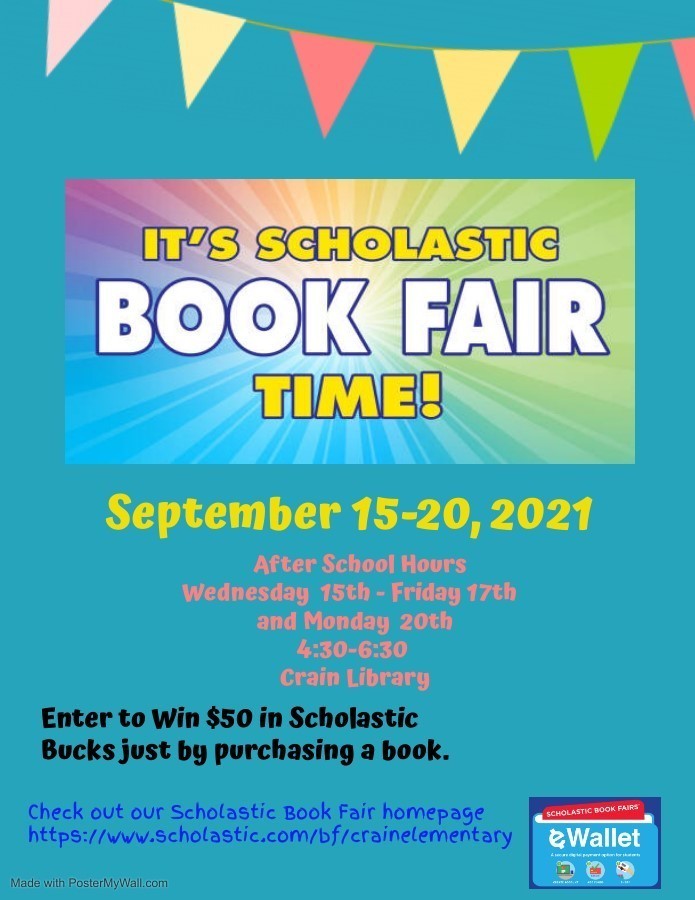 2021 Crain Elementary Book Fair Flyer