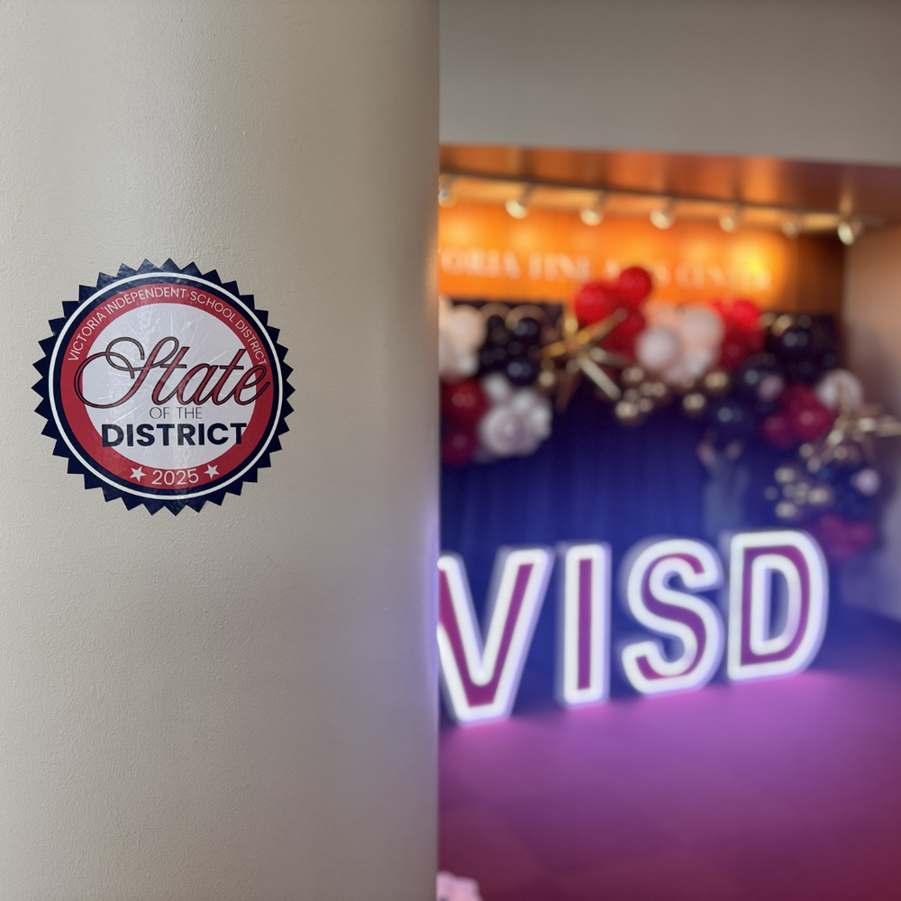 State of the district logo with VISD lighted letters