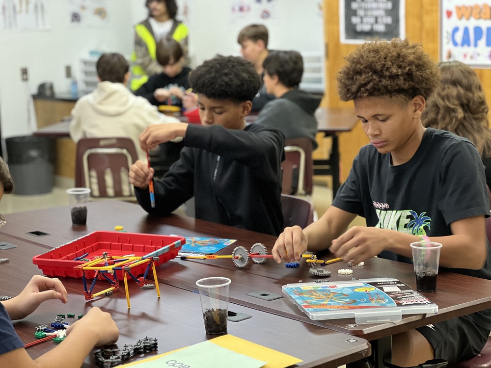 Students creating tools with pencils