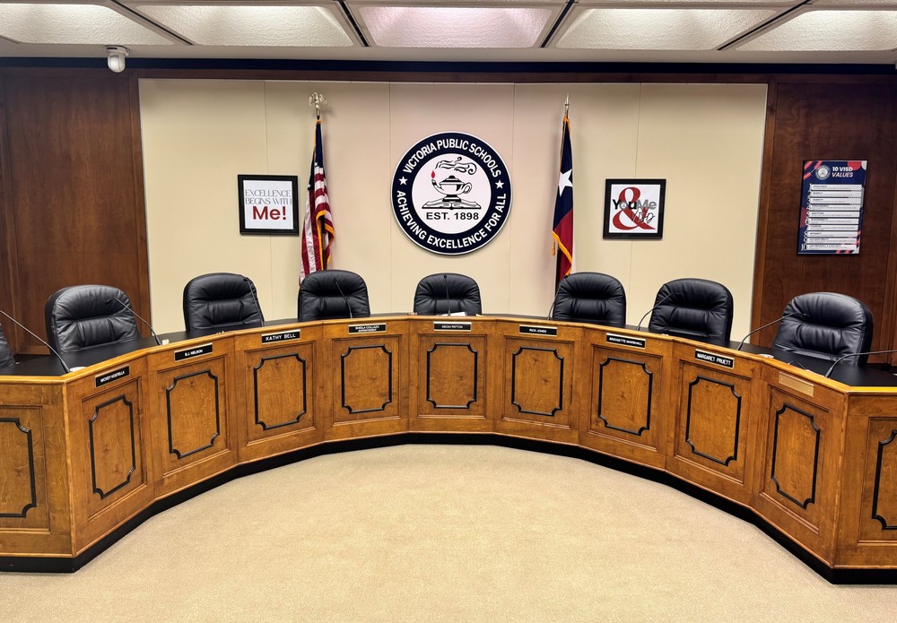 VISD Board of Trustees table in Board Room