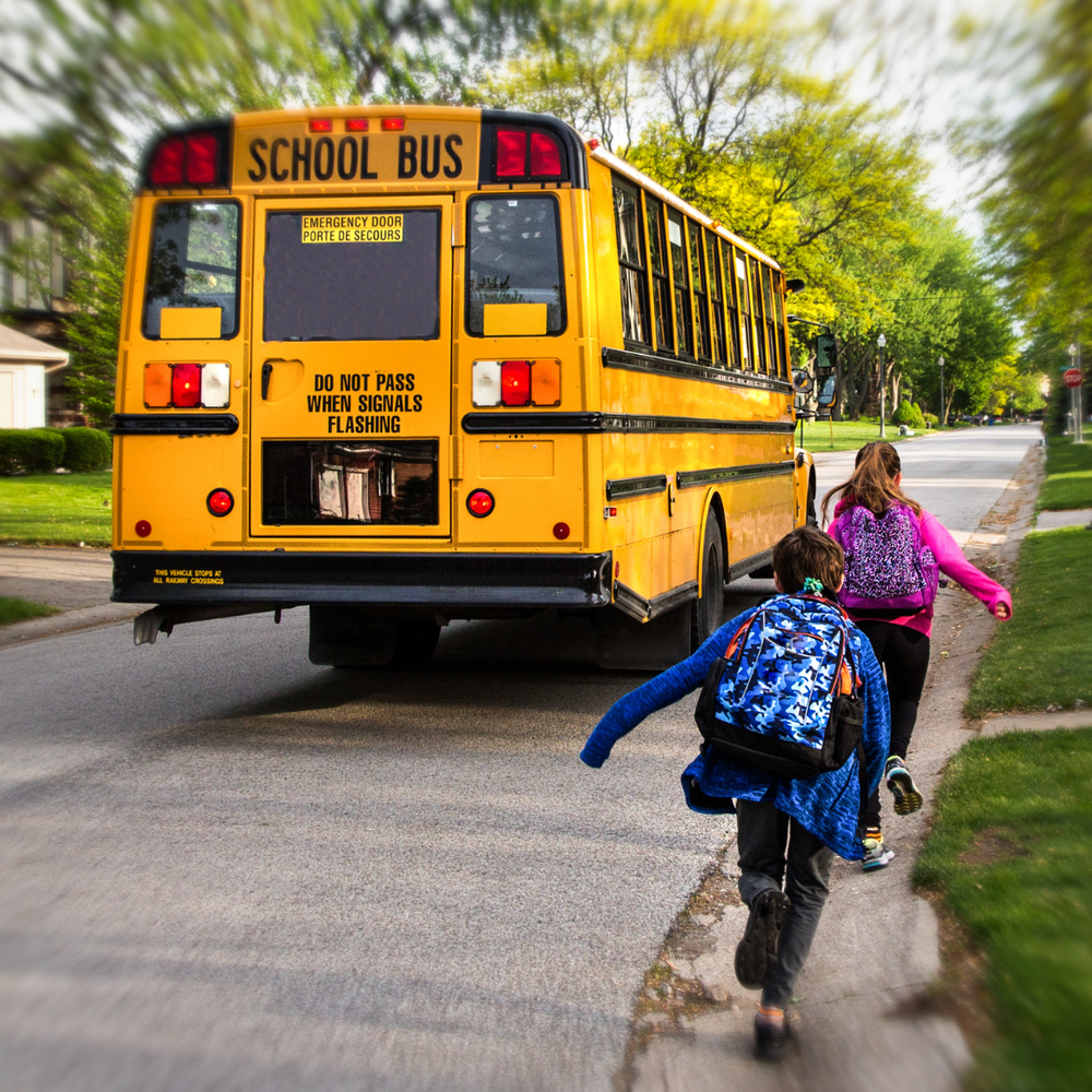 students and school bus