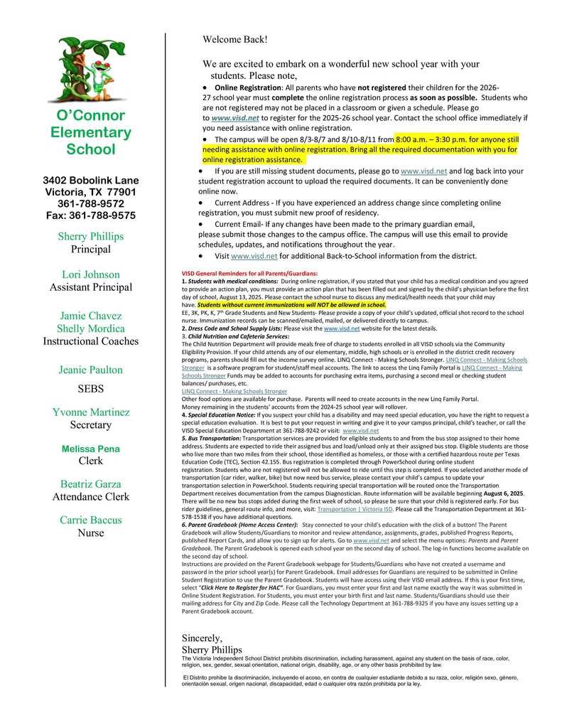 Welcome Back Letter
