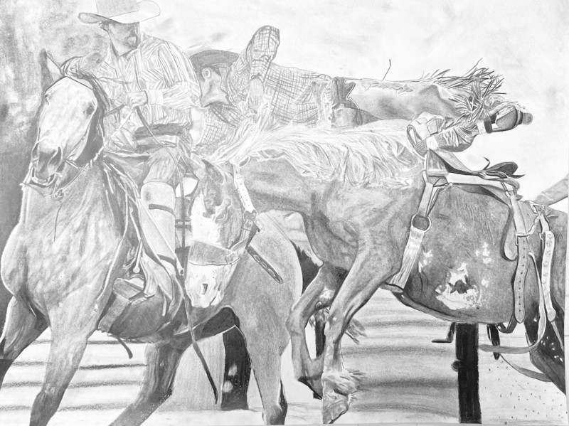 art sketching two cowboys on horses