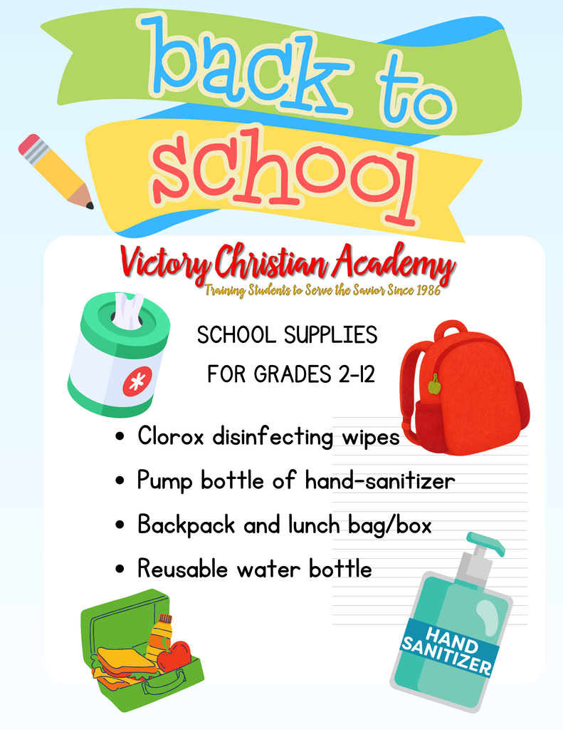 VCA school supplies list for grades 2-12