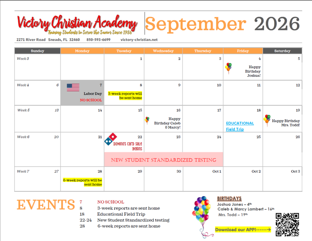 September 2026 VCA calendar