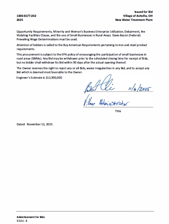 WATER PLANT BID AD 2