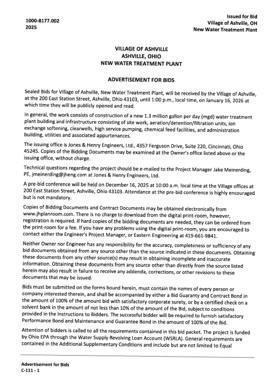 WATER PLANT BID AD 1