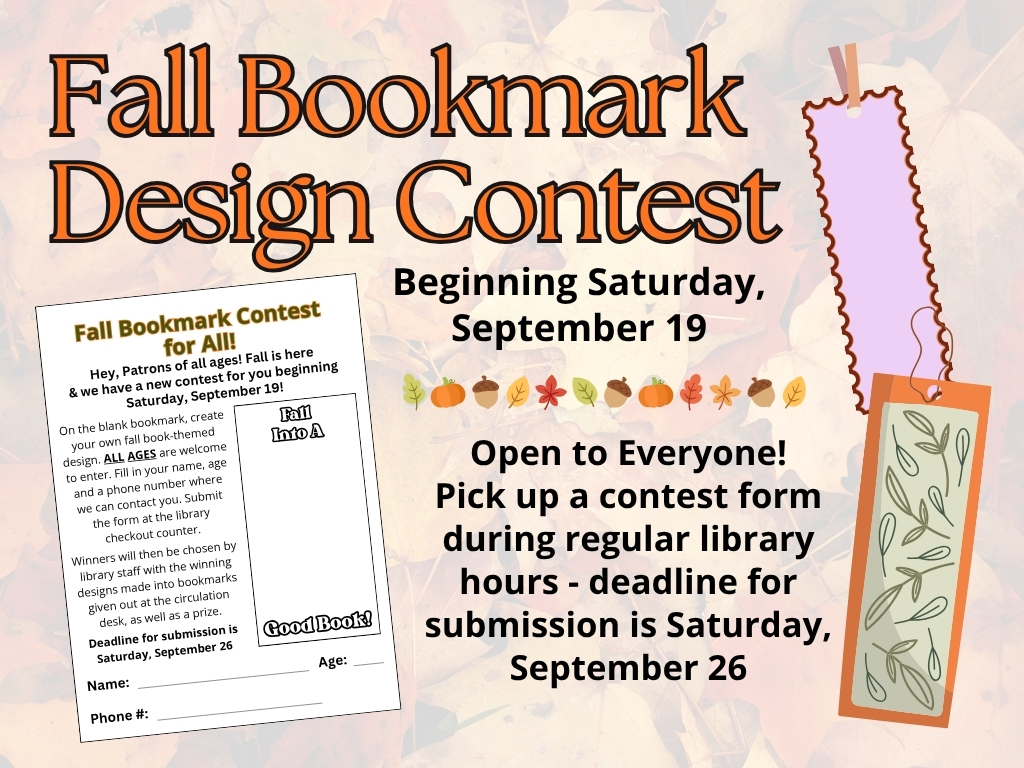 Fall Bookmark Contest Sept 19