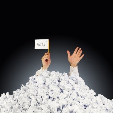 Buried in paper w/ help flag