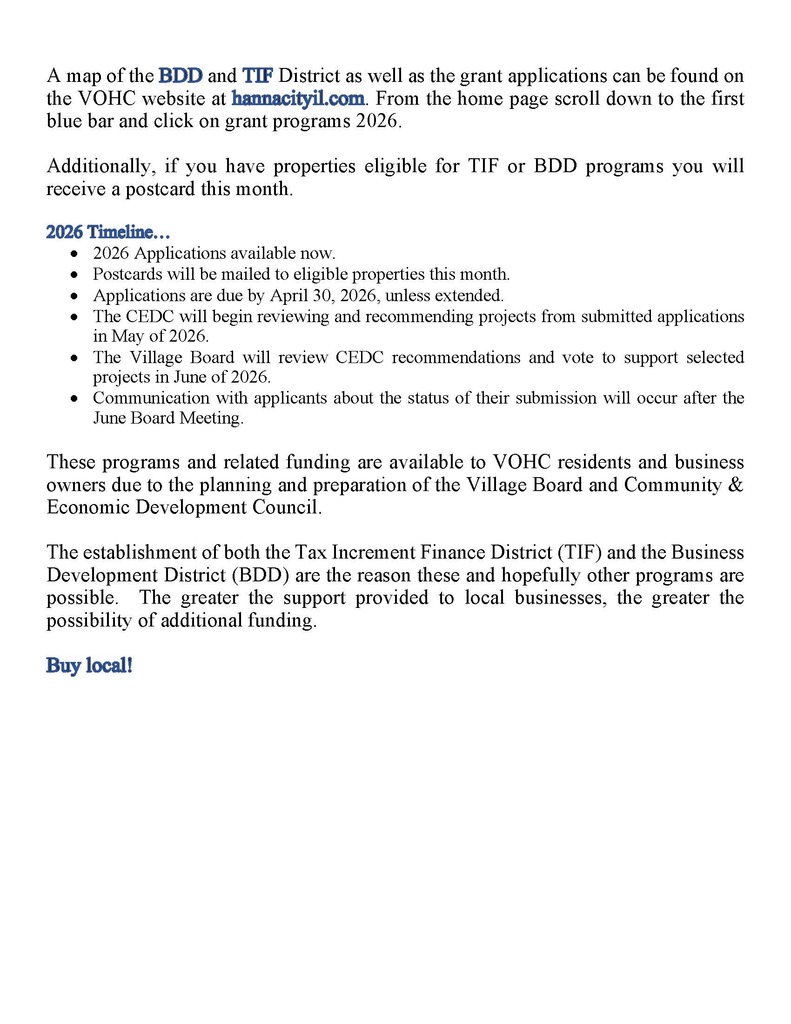 2026 BDD & TIF Grants