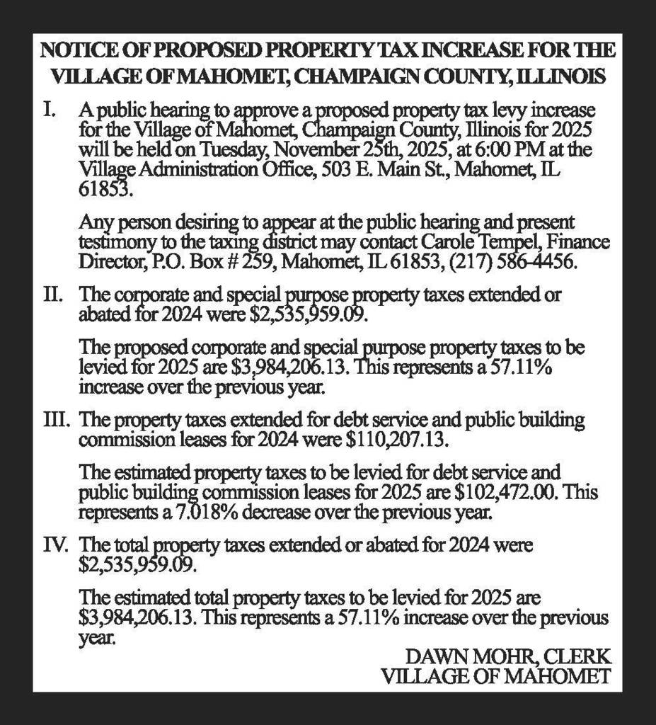 Notice of Proposed Tax Increase for the Village of Mahomet