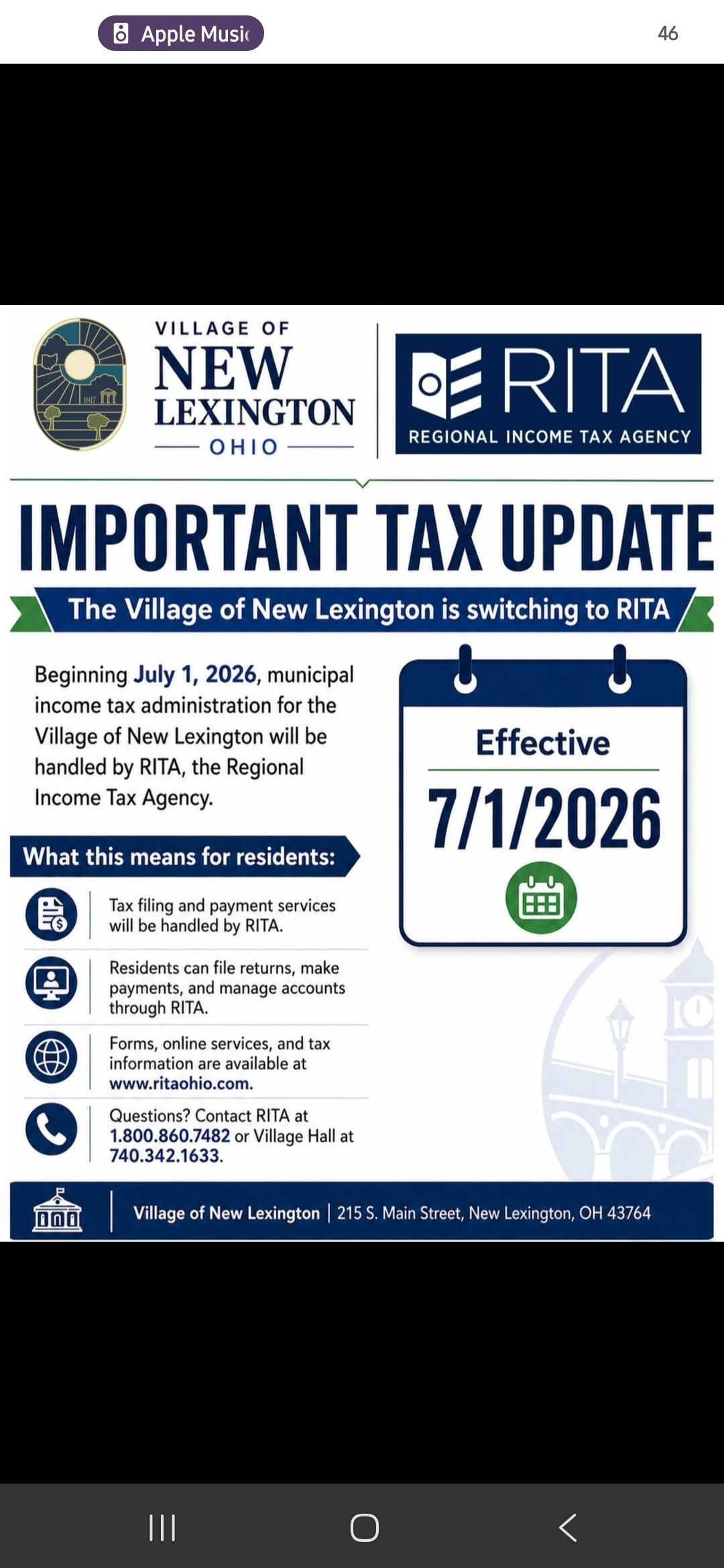 RITA Tax Update | Village of New Lexington