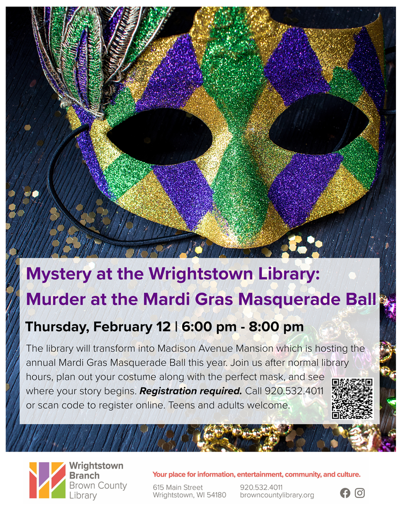 2026_02 WRI Mardi Gras Mystery at the Library Flyer