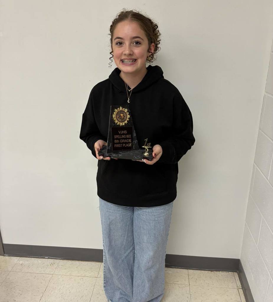 Congratulations to our VJH 7th and 8th grade Spelling Bee champions, Harper Zweifel and Jackson Davis! 🐝✨ We are so proud of all our participants for having the courage to compete and showcase their hard work. Great job, everyone!