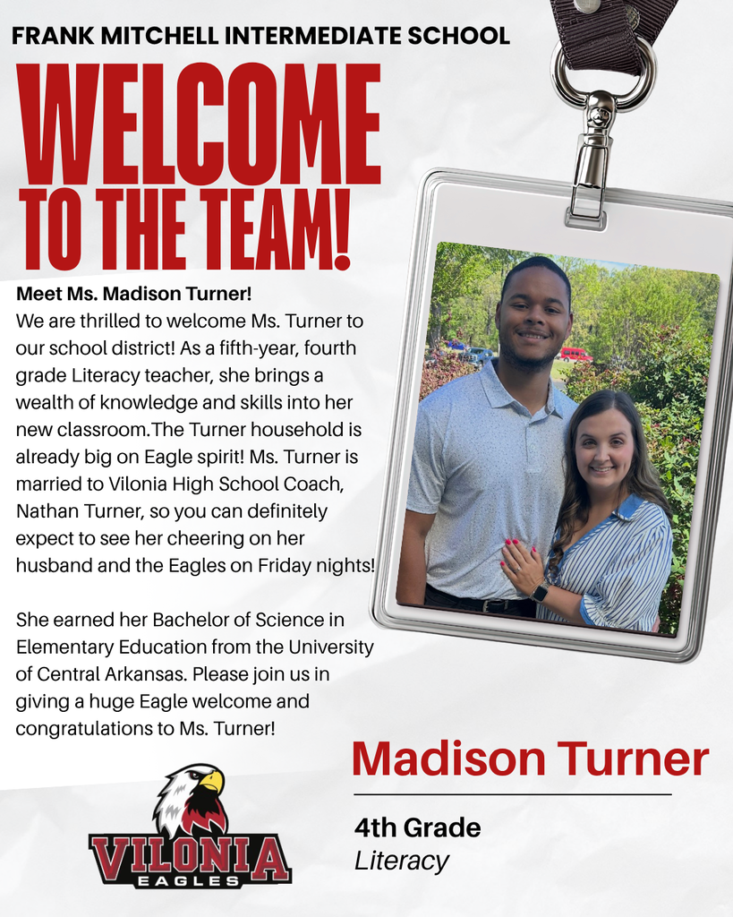 📢 Welcome, Ms. Turner!!! ❤️🦅 #FrankMitchellIntermediateSchool #EngageEncourageEmpower