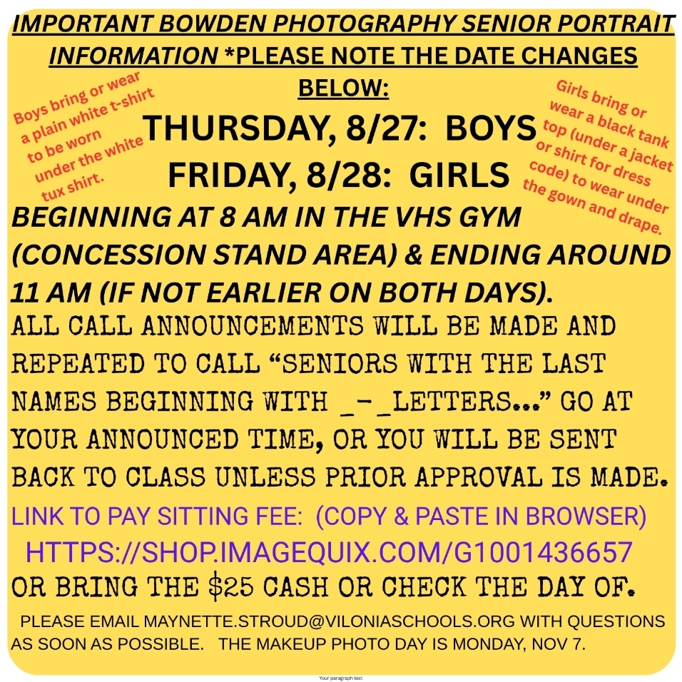 Senior Pics Info