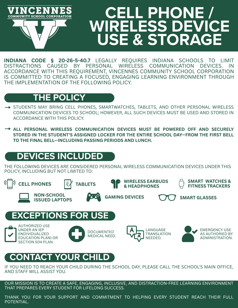VCSC Cellphone/Wireless Device Use and Storage