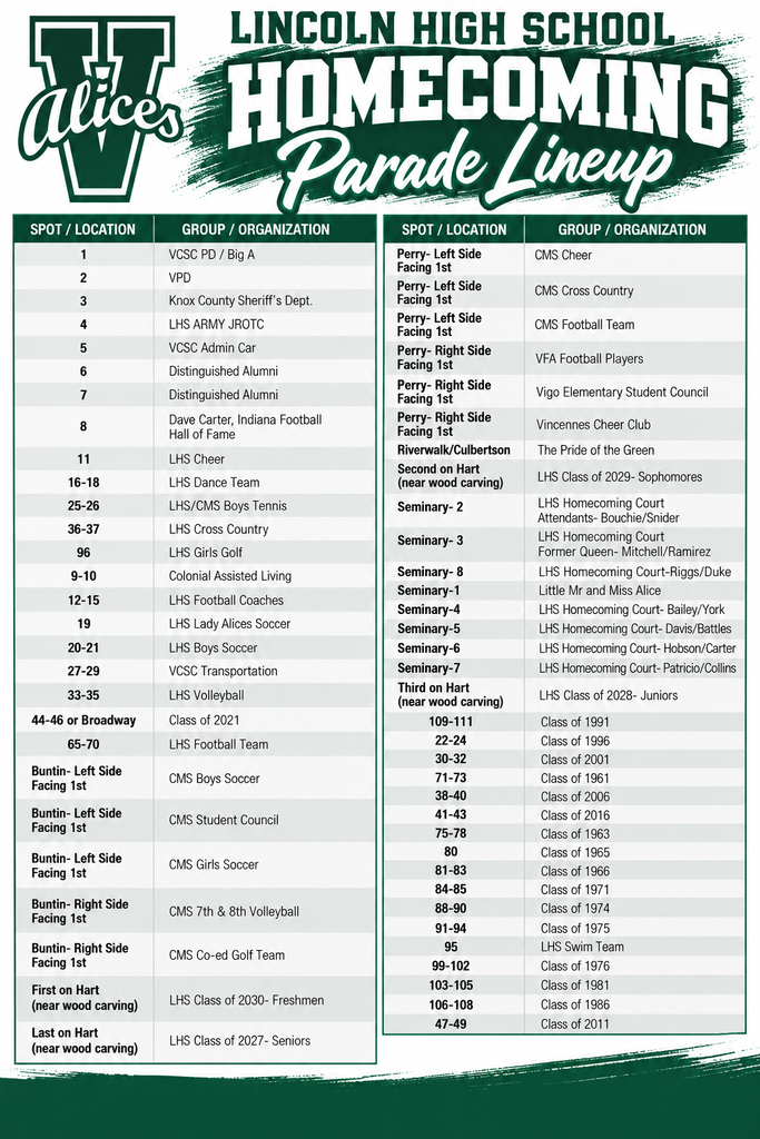 Parade Line Up