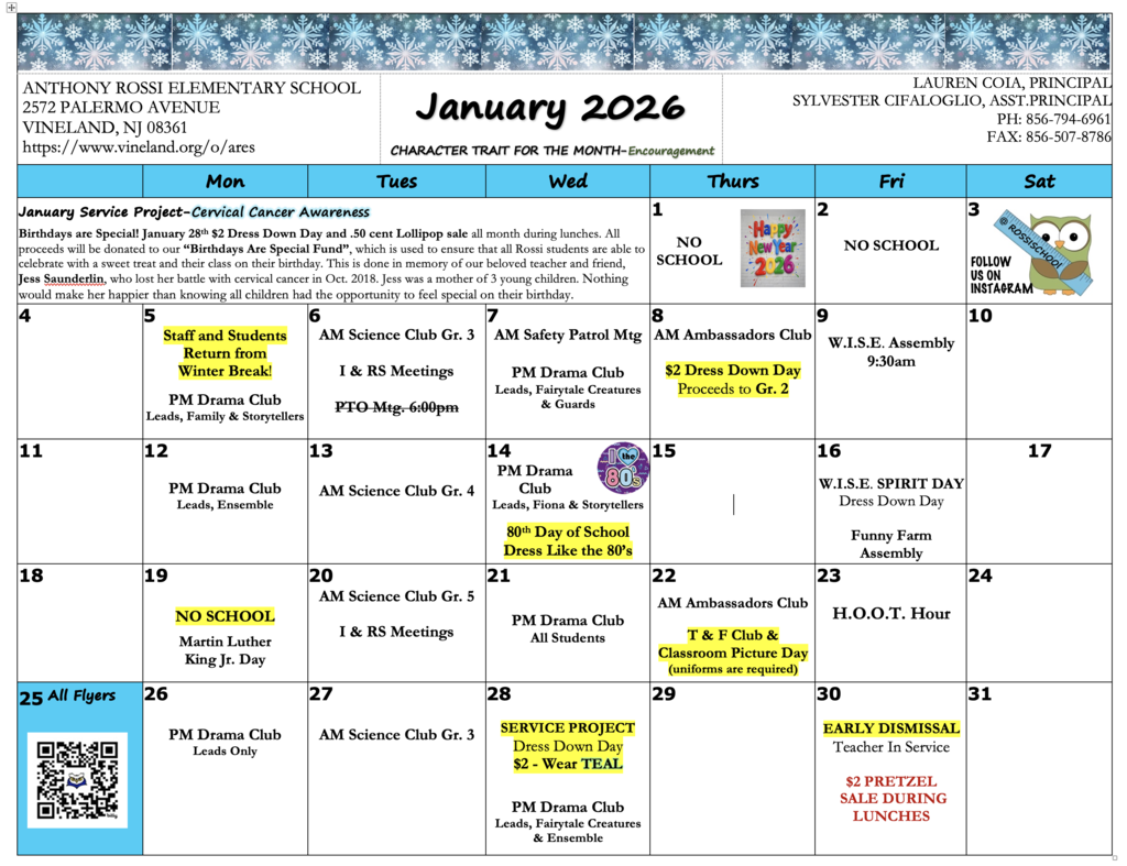 Updated January Calendar