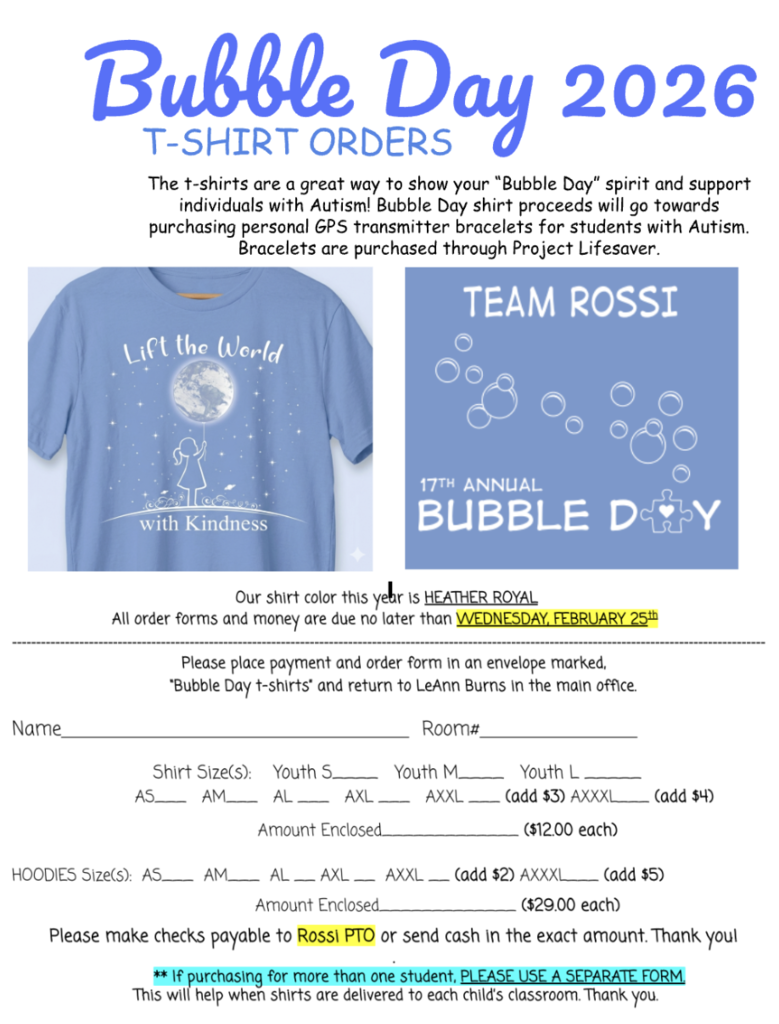 Bubble Day Shirt Order Form