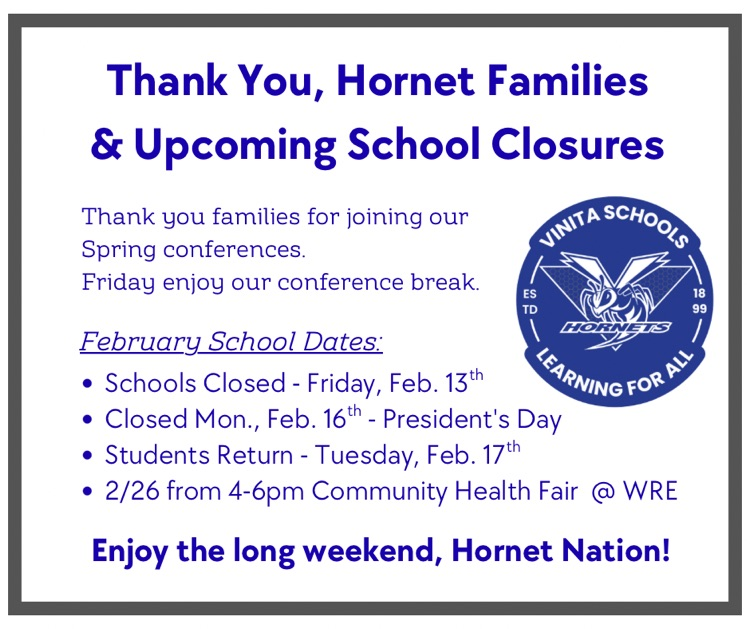 thank you families and important dates